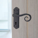 Curly Black Antique Lever on Backplate Sash Lock Kit / Pack - 64mm Lock - 76mm Hinges - Black - tradefit - 6