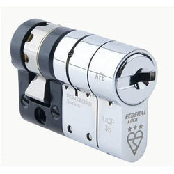 Federal 3 - Star TS007 Security Euro Single Cylinder Lock - 10/30 - Polished Chrome - Keyed Differ - tradefit
