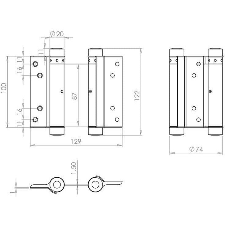 Double Action Spring Hinge 100mm Brass Plated tradefit