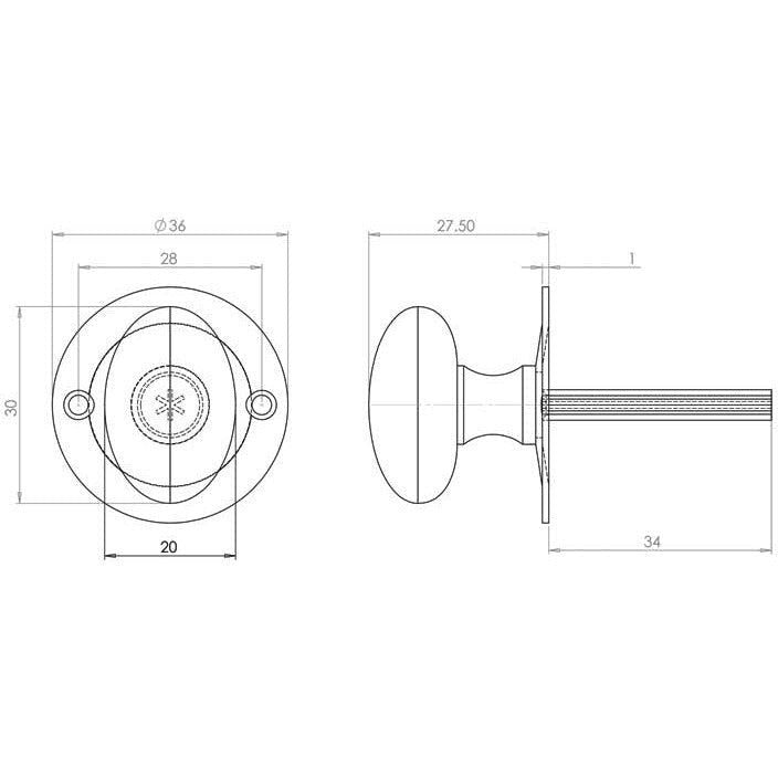 Oval Rack Bolt Thumb Turn 36mm Polished Chrome tradefit