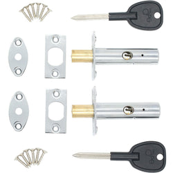 Door Mortice Rack Bolt 61mm| Polished Chrome | Pack of 2 Bolts + 2 Star Keys - tradefit