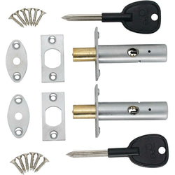 Concealed Door Security Rack Bolts Pack of 2 + 2 Keys - 61mm - Satin Chrome - tradefit
