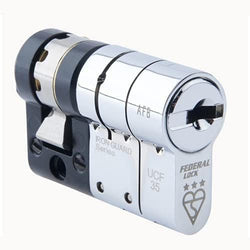 Federal TS007 Euro Door Cylinder Lock BS HIGH Security 3* Snap Safe Police Approved 10+45mm Single Polished Chrome - tradefit