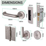 Return To Door Lever on Rose Handle Bathroom Lock Kit - Satin Stainless Steel - 102mm Hinges - 64mm Lock - tradefit - 3