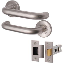 Return To Door Lever on Rose Handle & Latch Kit – Satin Stainless Steel - 76mm Latch - tradefit