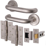 Return To Door Lever on Rose Handle Hinges & Latch Kit – Satin Stainless Steel - 76mm Hinges - 66mm Latch - tradefit - 1