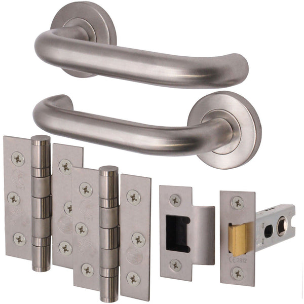Return To Door Lever on Rose Handle Hinges & Latch Kit – Satin Stainless Steel - 76mm Hinges - 66mm Latch - tradefit - Featured Image