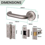 Return To Door Lever on Rose Handle Hinges & Latch Kit – Satin Stainless Steel - 76mm Hinges - 76mm Latch - tradefit - 3