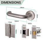 Return To Door Lever on Rose Handle Hinges & Latch Kit – Satin Stainless Steel - 102mm Hinges - 76mm Latch - tradefit - 3
