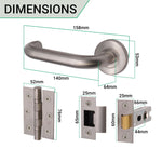 Return To Door Lever on Rose Handle Hinges & Latch Kit – Satin Stainless Steel - 76mm Hinges - 66mm Latch - tradefit - 3