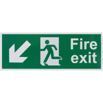 Fire Exit Sign Arrow Man Down Left 400x150mm Self Adh Semi Rigid PVC - tradefit - 1