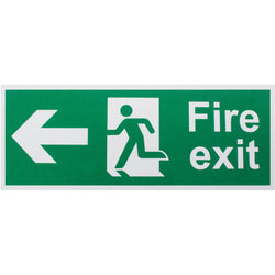 Fire Exit Sign Arrow Man Left 400x150mm Self Adh Semi Rigid PVC - tradefit