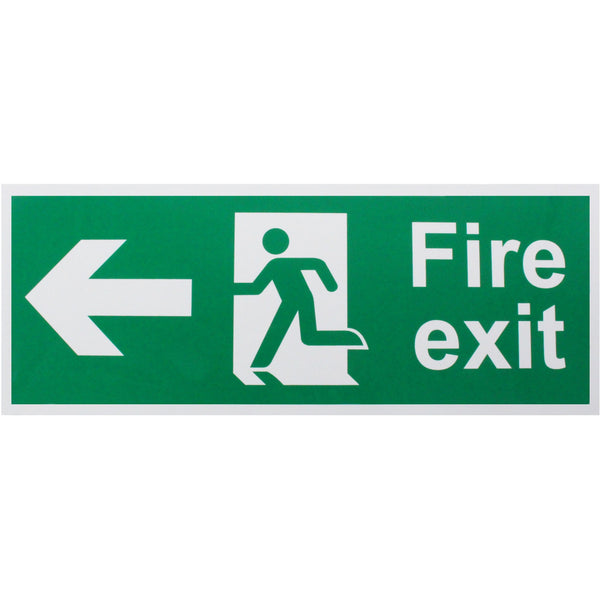 Fire Exit Sign Arrow Man Left 400x150mm Self Adh Semi Rigid PVC - tradefit - Featured Image