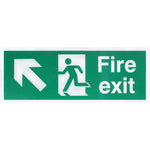Fire Exit Sign Arrow Man Up LEFT 400x150mm Self Adh Semi Rigid PVC - tradefit - 1