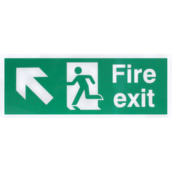 Fire Exit Sign Arrow Man Up LEFT 400x150mm Self Adh Semi Rigid PVC - tradefit