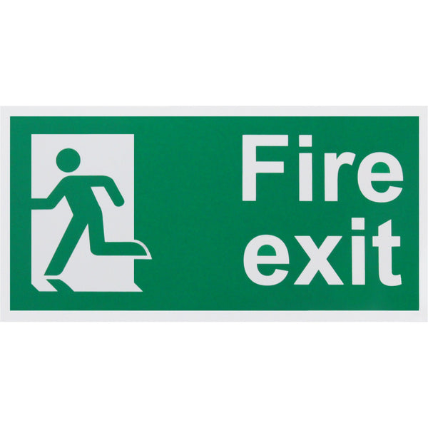 Fire Exit Sign Man Left 300x150mm Self Adh Semi Rigid PVC - tradefit - Featured Image