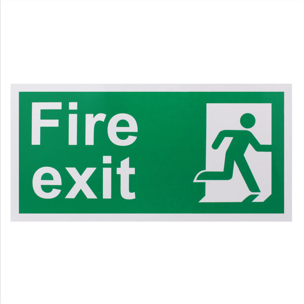 Fire Exit Sign Man Right 300x150mm Self Adh Semi Rigid PVC - tradefit - Featured Image