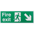 Fire Exit Sign Arrow Man Down Right 400x150mm Self Adh Semi Rigid PVC