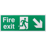 Fire Exit Sign Arrow Man Down Right 400x150mm Self Adh Semi Rigid PVC - tradefit - 1