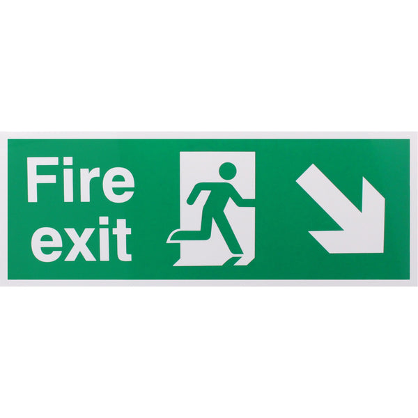 Fire Exit Sign Arrow Man Down Right 400x150mm Self Adh Semi Rigid PVC - tradefit - Featured Image