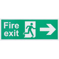Fire Exit Sign Arrow Man Right 400x150mm Self Adh Semi Rigid PVC