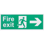 Fire Exit Sign Arrow Man Right 400x150mm Self Adh Semi Rigid PVC - tradefit - 1