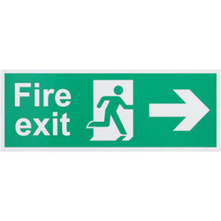 Fire Exit Sign Arrow Man Right 400x150mm Self Adh Semi Rigid PVC - tradefit
