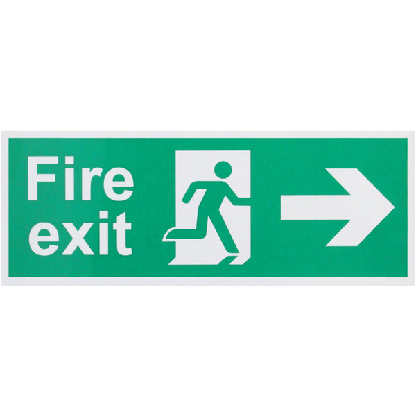 Fire Exit Sign Arrow Man Right 400x150mm Self Adh Semi Rigid PVC - tradefit - Featured Image