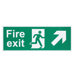 Fire Exit Sign Arrow Man Up RIGHT 400x150mm Self Adh Semi Rigid PVC - tradefit