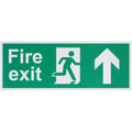 Fire Exit Sign Arrow Man Up 400x150mm Self Adh Semi Rigid PVC