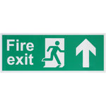 Fire Exit Sign Arrow Man Up 400x150mm Self Adh Semi Rigid PVC - tradefit - 1