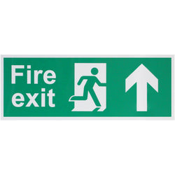 Fire Exit Sign Arrow Man Up 400x150mm Self Adh Semi Rigid PVC - tradefit