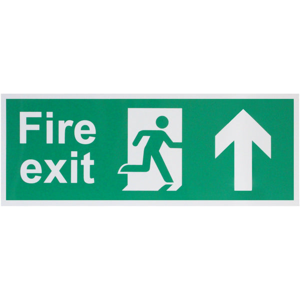 Fire Exit Sign Arrow Man Up 400x150mm Self Adh Semi Rigid PVC - tradefit - Featured Image