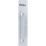Pull Handle On PULL Engraved Plate 300x19mm Pull on 375x75x3mm Plate - SAA Satin Aluminium - tradefit - 1