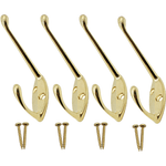 Hat and Coat Hook - 60mm - Brass Plated - Pack of 4 - tradefit - 1