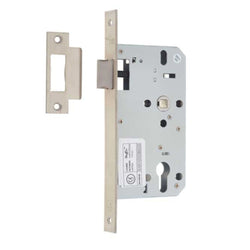 Fire Rated DIN Latch - 60mm Backset / 90mm Case / 72mm Centres - Satin Stainless Steel - tradefit