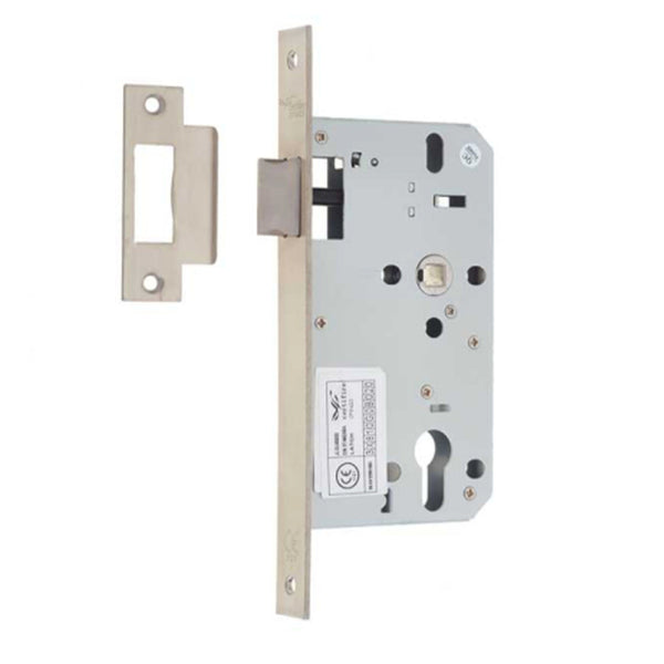 Fire Rated DIN Latch - 60mm Backset / 90mm Case / 72mm Centres - Satin Stainless Steel - tradefit - Featured Image