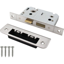 Mortice Bathroom Lock Fire Rated - 64mm Case 44mm Backset - Square Polished Stainless - tradefit