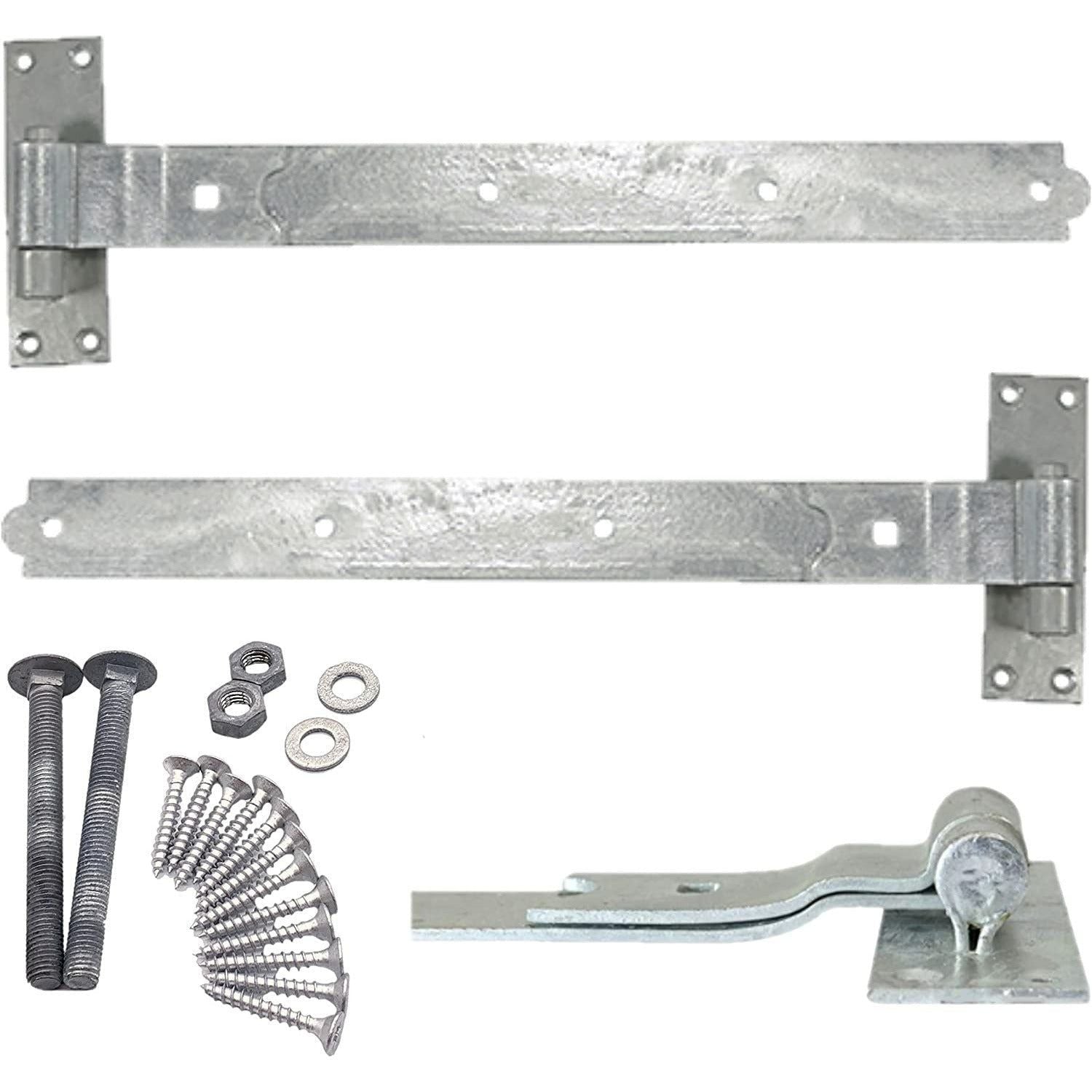 Gate Garage Hinges Cranked Hook Band Pair & Fixings 600mm 24