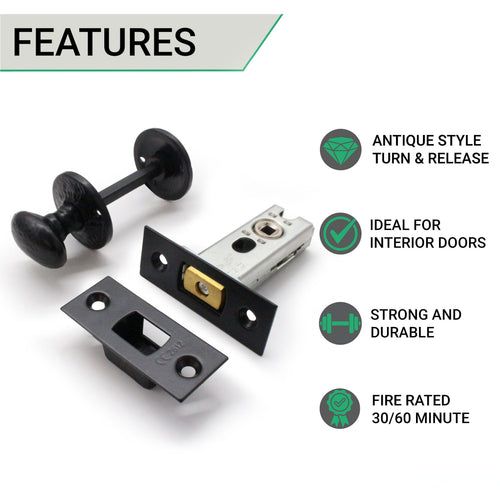 2.5 inch/64mm Bathroom Tubular Deadbolt Set - 44mm Backset - Antique Black - tradefit
