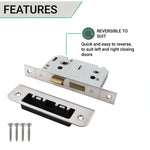 Mortice Bathroom Lock Fire Rated - 64mm Case 44mm Backset - Square Polished Stainless - tradefit - 3