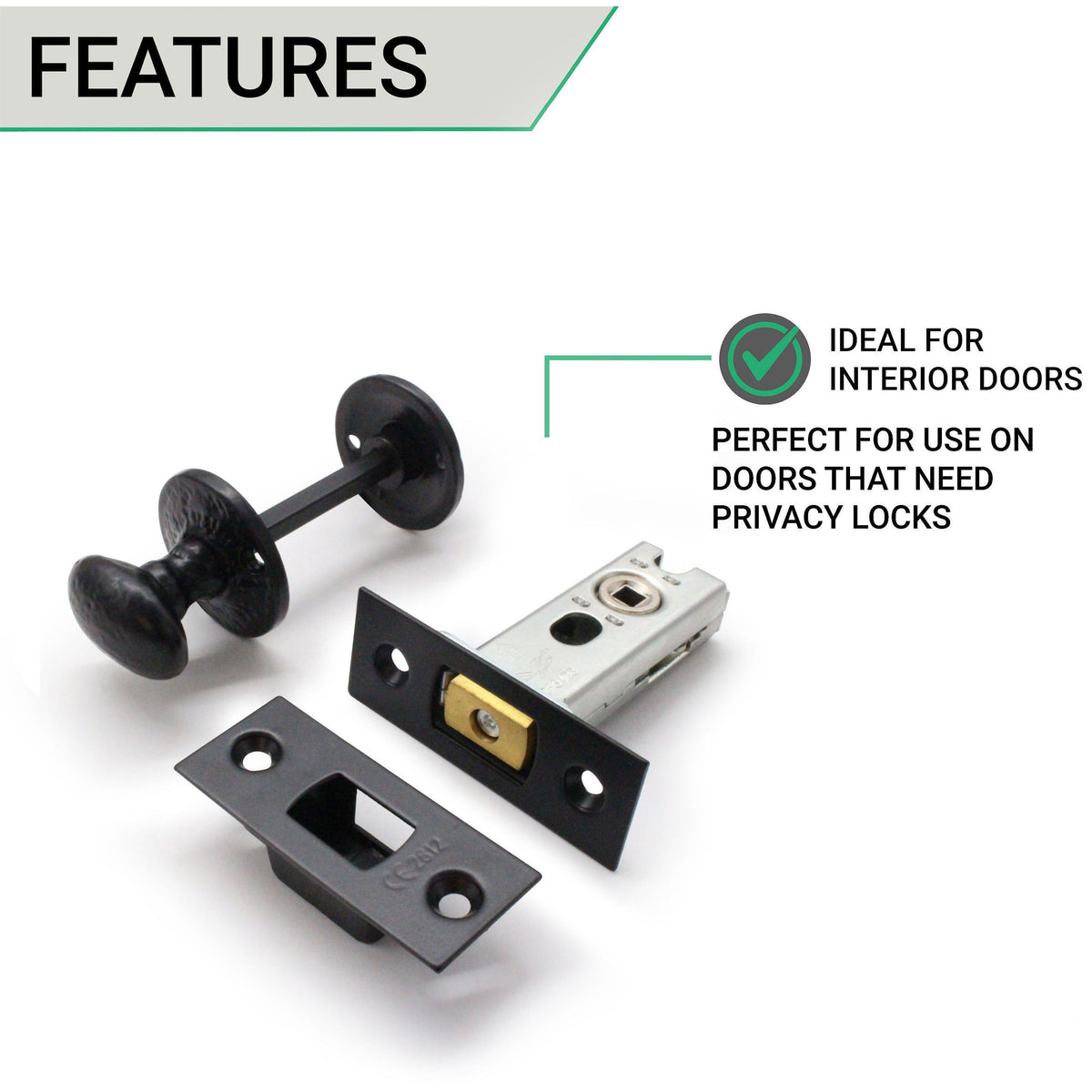 2.5 inch/64mm Bathroom Tubular Deadbolt Set - 44mm Backset - Antique Black - tradefit