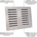 Louvre Air Vent - 242 x 165mm - Stainless Steel - tradefit - 2