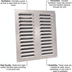 Louvre Air Vent - 242 x 242mm - Stainless Steel - tradefit - 2