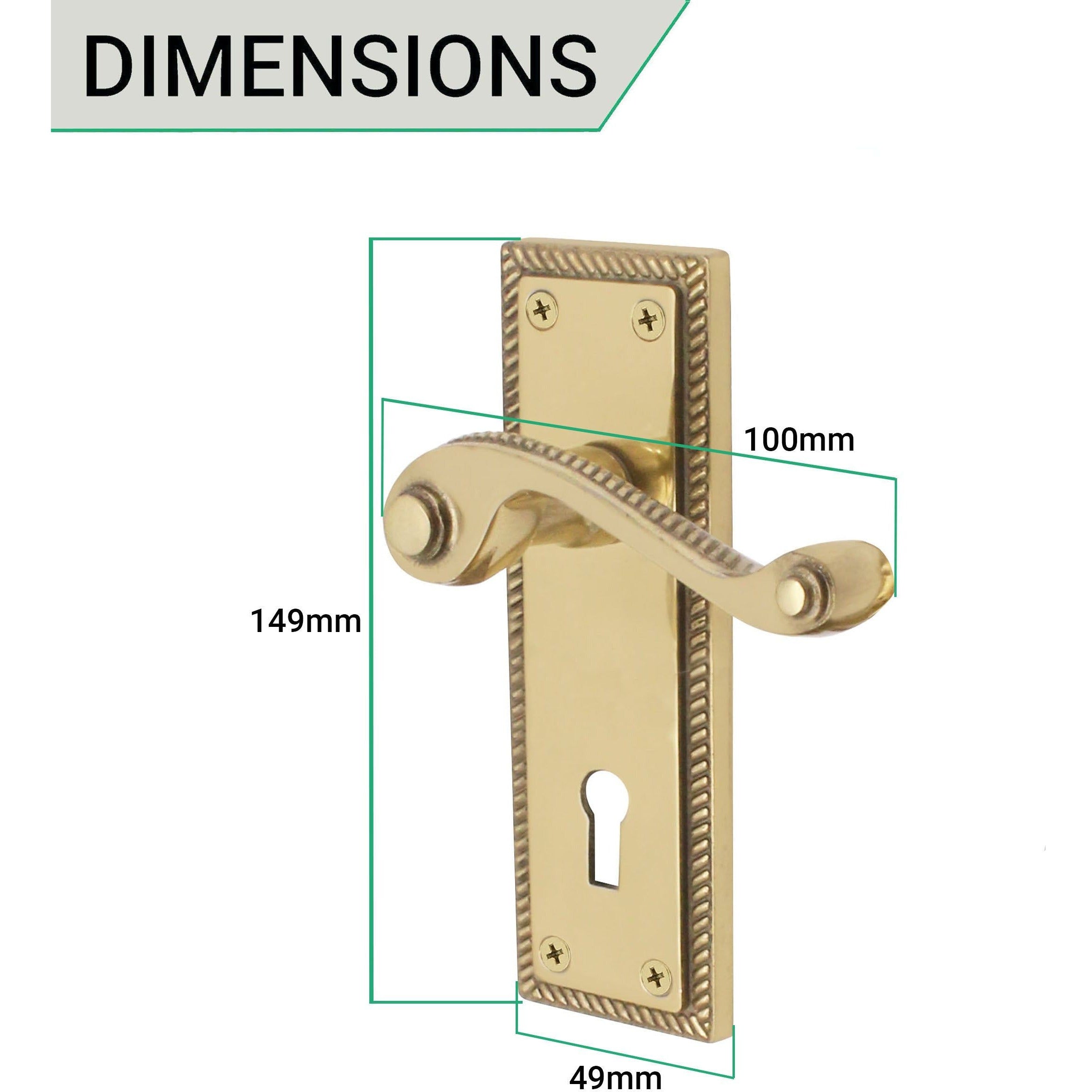 Georgian Scroll Polished Brass Lock Door Handles Keyhole Tradefit 5695