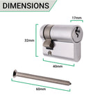 Euro Single Cylinder Lock - 40mm - Satin Chrome - tradefit - 3