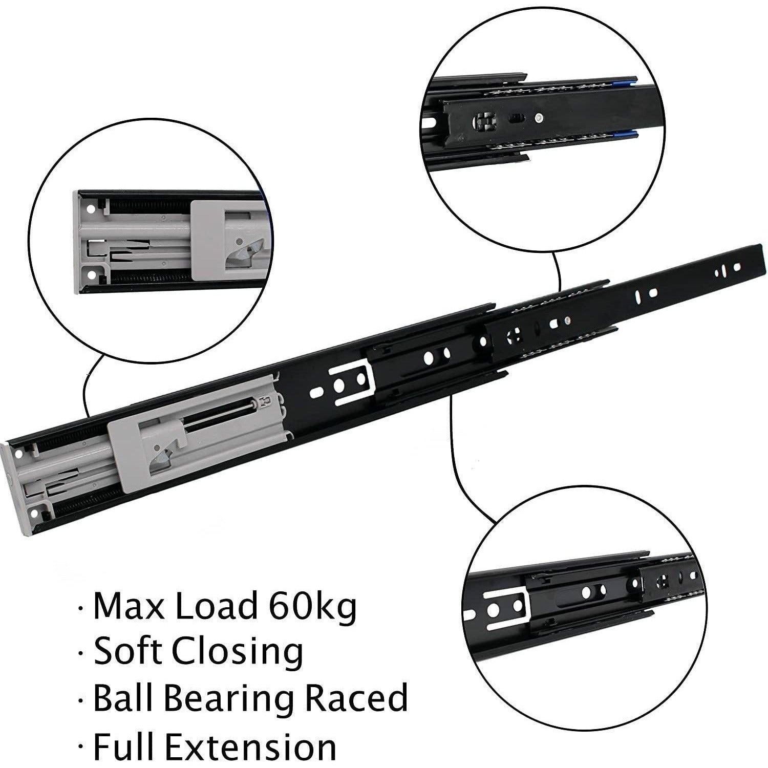 Metal Ball Bearing Drawer Runner Soft Closing & Full Extension Black
