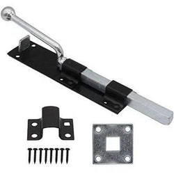 Monkey Tail Garage Drop Bolt & 2 Keep Types - 300mm 12 Inch - Black - tradefit