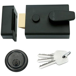 Nightlatch & Cylinder Non - Deadlocking - 60mm Backset 92x70x27mm Case - Matt Black / Black Cylinder - tradefit