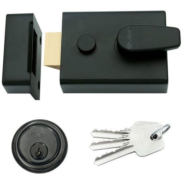 Nightlatch & Cylinder Non - Deadlocking - 60mm Backset 92x70x27mm Case - Matt Black / Black Cylinder - tradefit - Featured Image